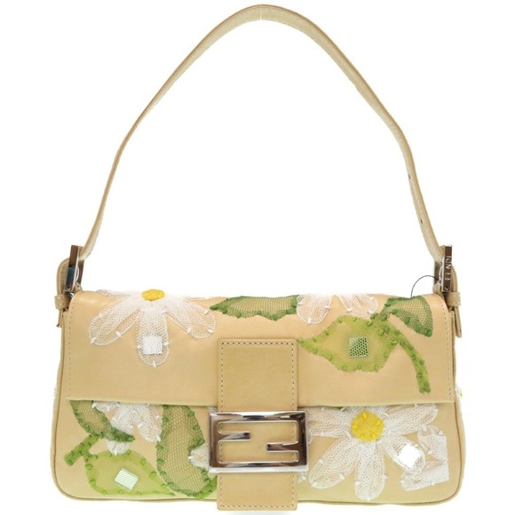 Fendi Mamma Bucket Shoulder Bag Nappa Flower Embroidery Yellow - Picture 1 of 10